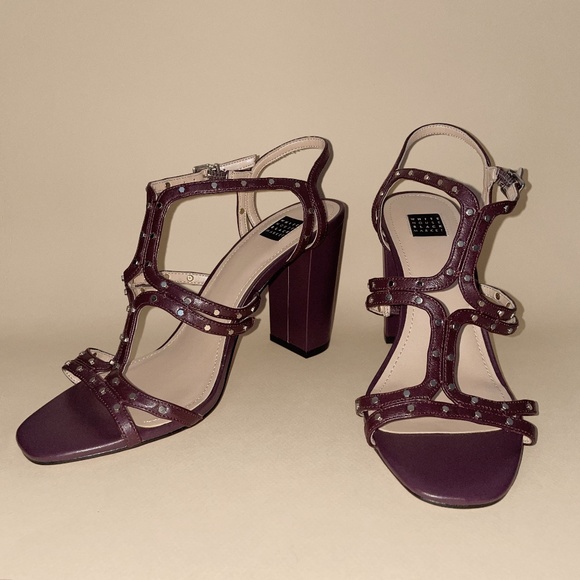 White House Black Market “Polly” Studded Heels Cabernet Sandals Size 7M - Picture 1 of 16